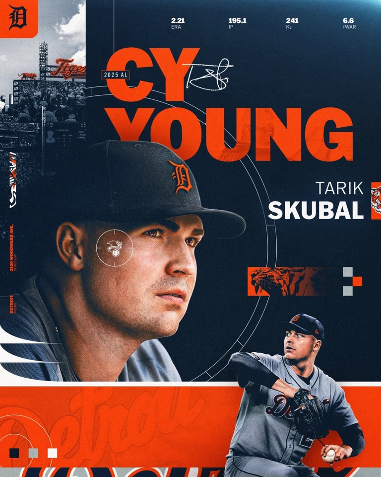 8x10 Photo TARIK SKUBAL Detroit Tigers 2024/2025 Cy Young Pitcher back to back - Image 1 of 1