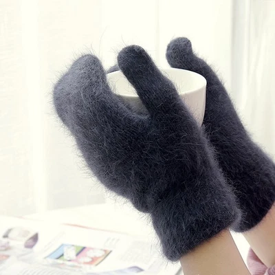 Faux Rabbit Fur Gloves Female Fingers Winter Warm Womens Gloves Girls Mittens ^ - Image 1 of 4