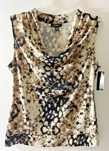 Top Alfani scollo a swag donna M elasticizzato a pois scintillante paillettes nero/abbronzato senza maniche - Foto 1 di 21