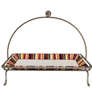 Simple Additions PAMPERED CHEF Silver Rectangular Caddy With Striped Platter  - Picture 1 of 5