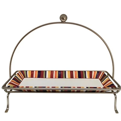 Simple Additions PAMPERED CHEF Silver Rectangular Caddy With Striped Platter  - Image 1 of 4