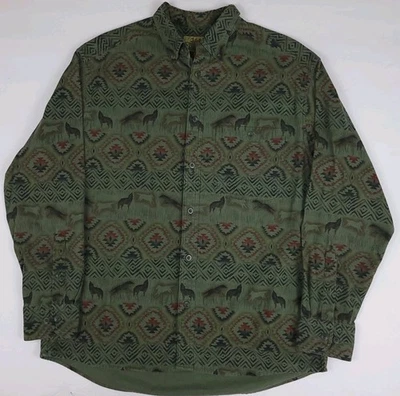 Vintage Cabela's Southwest Native Aztec Wolf Pattern Chamois Flannel Shirt Rare  - Image 1 of 4