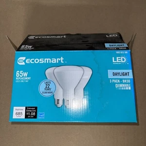 (3-Pack) Ecosmart 65W Equivalent DAYLIGHT BR30 Dimmable Indoor LED Light Bulbs - Picture 1 of 3
