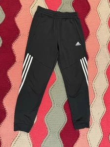 Adidas Pants Youth Boys Large Black Jogger Three Stripes Elastic Athletic - Picture 1 of 4