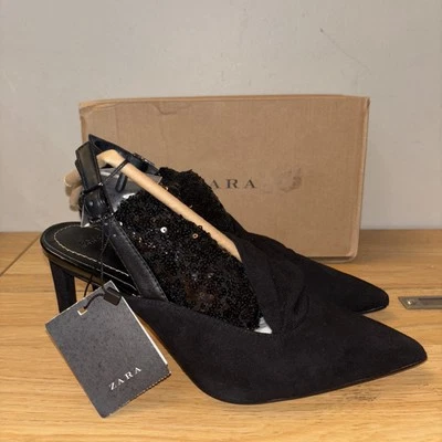 Zapatos de cancha ZARA estilo calcetín con lentejuelas (RT $99.90) EE. UU. Talla 6 nuevos en caja Foto 1 de 4