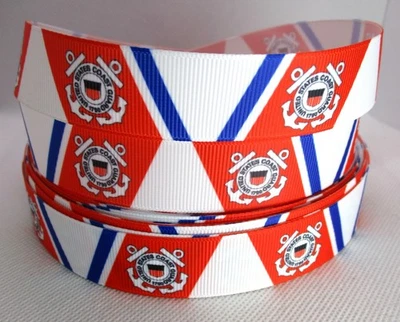 US Coast Guard on 7/8" Grosgrain Ribbon ~YOUR CHOICE: 5 or 10 Yards (Military) - Image 1 of 3