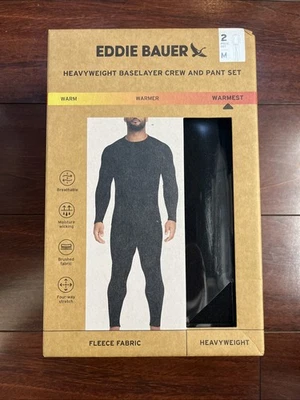 2-Piece Set Eddie Bauer Heavyweight Base Layer Crew / Pant Set Mens Medium Black - Image 1 of 4