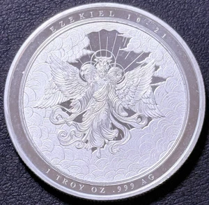 1 Oz .999 Fine Silver Todds PMG Ezekiel 10 21 Isaiah 6 2 Angel Silver Art Round! - Picture 1 of 2