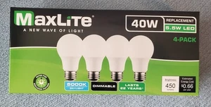 96 Bulbs (24 Packs of 4) Maxlite Dimmable LED 5.5W Daylight Light A19 40W 5000K - Picture 1 of 6
