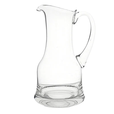 Vintage 1970s Modernist Clear Glass Pitcher With Sculpted Handle Barware Décor - Image 1 of 4
