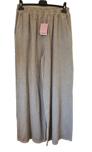 Pantalón italiano Lagenlook lino lavado elástico bolsillos en la cintura talla única UK 10-14 - Imagen 1 de 6
