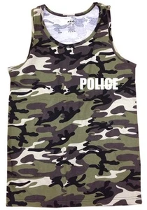 New Mens Printed "POLICE" Funny Custom CAMO Camouflage MMA ARMY GYM Tank Top - Picture 1 of 3