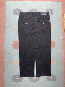 De colección Y2k Vaqueros holgados Pelle Pelle Negro Gótico Grunge Pierna Ancha Patinador Hip Hop 40x32 - Imagen 1 de 7
