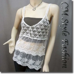 Camisa transparente con ojales de encaje tejido de ganchillo crema beige XS - Imagen 1 de 4