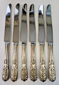 6 WESTMORLAND Milburn Rose Dinner Knives Sterling Silver Handle, Stainless Blade - Picture 1 of 10