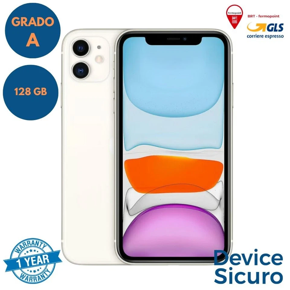 Apple iphone 11 128gb bianco rigenerato grado A ricondizionato eccellente garanz - Immagine 1 di 1