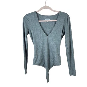 PRIVACY PLEASE womens size S gray v neck long sleeve jersey stretch bodysuit - Picture 1 of 4