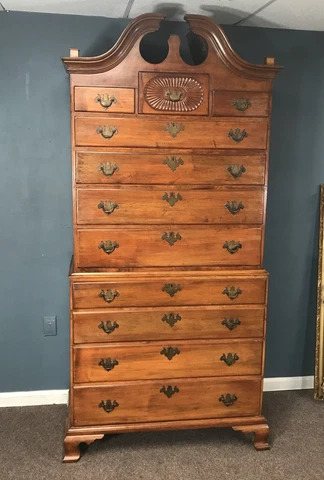 18th Century Connecticut Cherry Bonnet Top Chest on Chest Cover