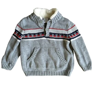 Gymboree Baby Boy 12-18M Gray Fair Isle Sherpa Shawl Collar Sweater Warm Soft - Picture 1 of 2
