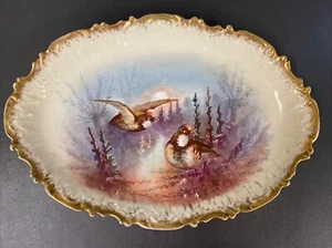 Antiguo plato de porcelana Limoges Francia 1891-1914 pájaro 18" Coiffe et Cie - Imagen 1 de 9