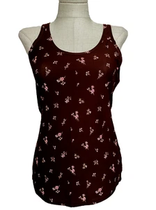 NO BOUNDARIES FITTED BROWN FLORAL SCOOP Stretch Knit TANK SZ. Jr. XS* - Picture 1 of 8