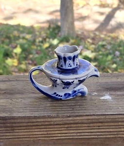 Delft Blue Tea Pot Shaped Candle Stick holder Made In Russia. - Picture 1 of 8