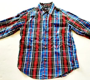 Wrangler Boys Button Down Shirt Red Green Blue Plaid Long Sleeve Holiday 6-7 - Picture 1 of 12
