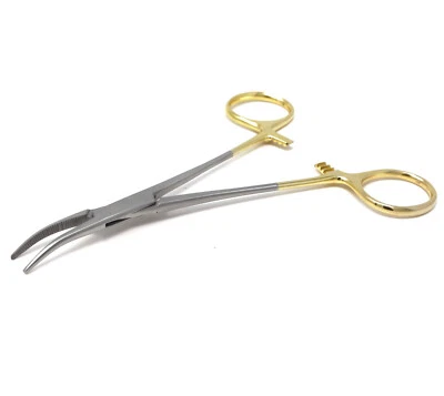 HTI BRAND Hemostat Locking Forceps 5.5" Surgical Dental Curved Instruments Gold Handle