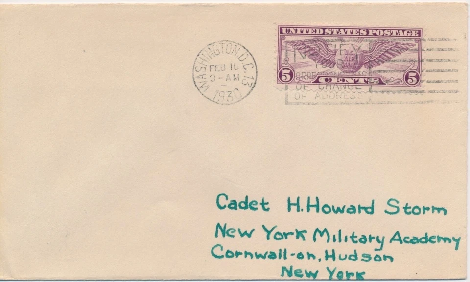#C12 5c Winged Globe First Day cover to Cadet H.Howard Storm NY Military Academy - Image 1 of 1