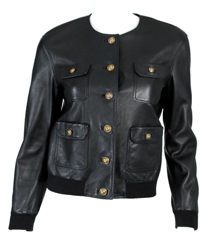 SAINT LAURENT (YSL) Giacca corta SAINT LAURENT $5.060 2021 in pelle nera con tasche sul davanti e bottoni 38