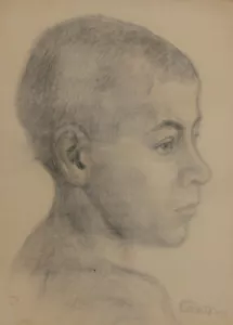 Lyubomir Staykov, Antique pencil painting boy portrait signed - Picture 1 of 9