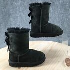 Ugg Winter Snow Boots Youth 8 Bailey Bow Black Suede Pull On Sheepskin Sn3280t
