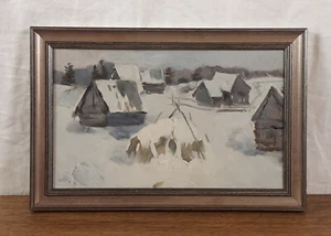 Village in Snow, Winter Landscape, Original oil painting,Ukrainian Artist Shilov - Picture 1 of 9