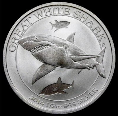 2014 Australia 50c 1/2oz .999 Silver Coin ~ GREAT WHITE SHARK BU Uncirculated - Image 1 of 2