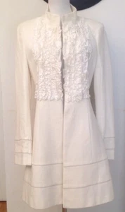 NWT Michele Negri Solid White Cotton Riffles Coat Italy Sz 46 M Pockets $1130 - Picture 1 of 10