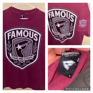 Famous Stars And Straps T Shirt Men’s L Maroon Black Logo Short Sleeve Y2K - Picture 1 of 7