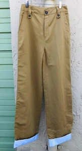 NEW ZARA WOMAN TAN WHEAT WIDE LEG PANTS CONTRAST HEM Waist 28" Size S #805 - Picture 1 of 12