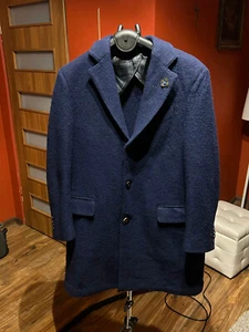 LARDINI Men's Overcoat Coat 100% Wool Navy Size 48 / 50 - Picture 1 of 16