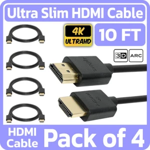 4 Pack HDMI Cable High-Speed 10ft Male Cord Ethernet 4K Ultra HD 2160p HDR ARC - Picture 1 of 5