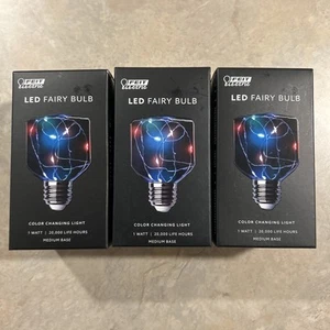 New Lot of 3 Feit Electric LED Fairy Bulbs - Color Changing Light - Square - Picture 1 of 7