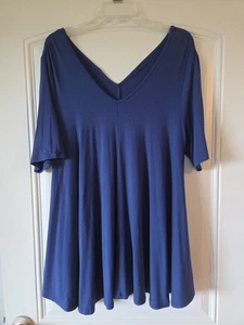 Schöne royalblaue Damen L/XL Tunika Swing Bluse V-Ausschnitt - Bild 1 von 5