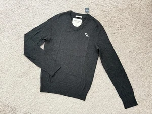 Neu mit Etikett Abercrombie & Fitch Y2K Herrenpullover Wollmischung V-Ausschnitt dunkelgrau Größe S - Bild 1 von 8