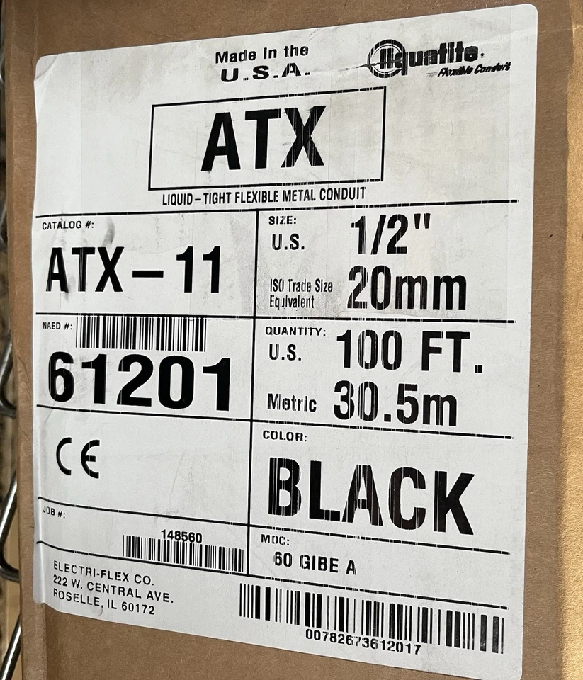 Caja de 100 pies Electri-Flex ATX11 1/2 Hi-Temp Liquidtight Sealtite Foto 1 de 1