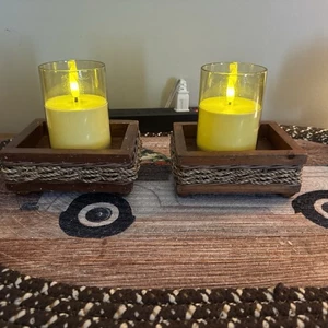 Fiji Vintage Candle Holders With 2 Candles Led Flicker - Picture 1 of 16