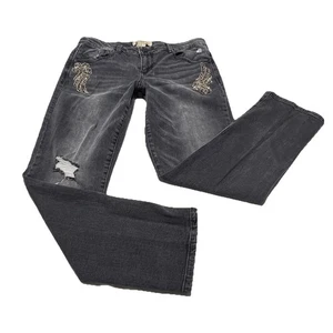 Democracy Flex-ellent Destroyed Sz 6 Black Wash Straight Jean Angel Beaded Wings - Picture 1 of 15