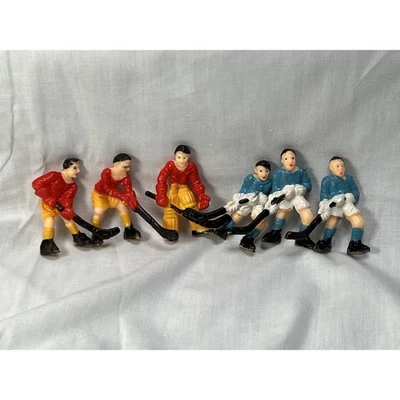 Six Vintage Red and Blue Hockey Cake Toppers, Painted Plastic Fast Shipping! - Image 1 of 4