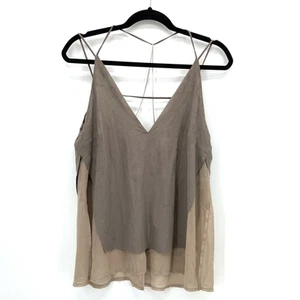 ZARA Womens M W&B Collection Tank Top Layered Chain Brown Faux Suede Chiffon NWT - Picture 1 of 9