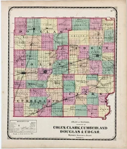 1871 ILLINOIS Counties Map EDGAR CUMBERLAND DOUGLAS CLARK COLES (16X13) - Picture 1 of 4