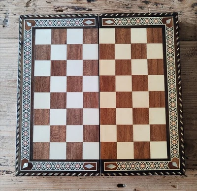 Vintage Handmade Wooden Backgammon Marquetry & Mother of Pearl Decorated Board - Image 1 of 4