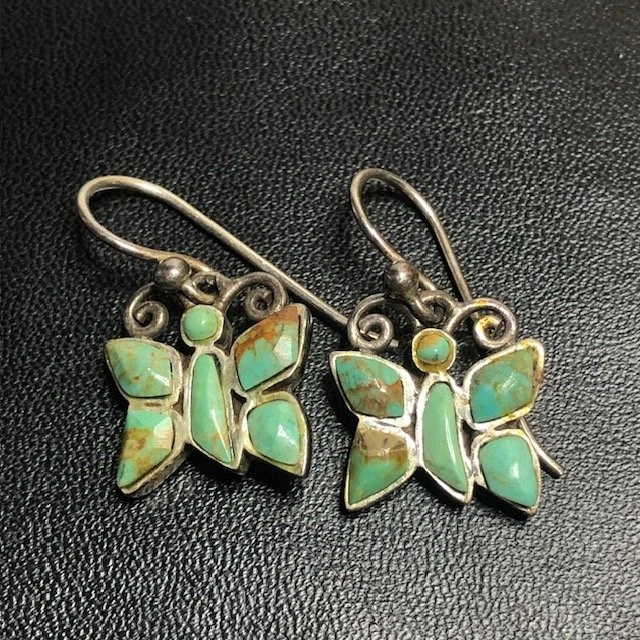 Brincos borboleta prata esterlina 9359 BARSE incrustação turquesa 925 gota de 1,2 pol. - Imagem 1 de 3